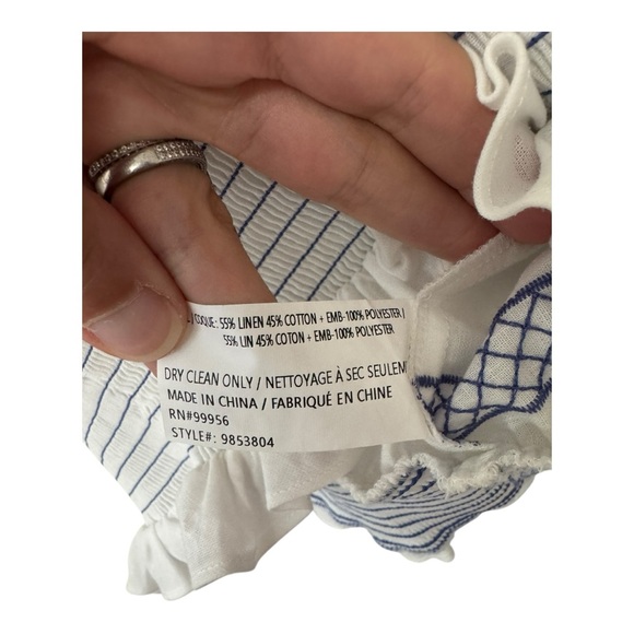 SHOSHANNA | NWT $378 Diego Linen Embroidered Top in White/Blue, Size Medium - Picture 8 of 9